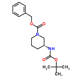 (R)-苯甲基 3-((叔-丁氧羰基)氨基)哌啶-1-甲酸基酯结构式