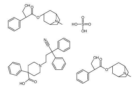 1-(3-cyano-3,3-diphenylpropyl)-4-phenylpiperidine-4-carboxylic acid,[(1S,5R)-8-methyl-8-azabicyclo[3.2.1]octan-3-yl] 3-hydroxy-2-phenylpropanoate,sulfuric acid结构式