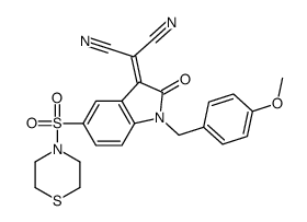2-[(4-Methoxybenzyl)-2-oxo-5-(thiomorpholinosulfonyl)indolin-3-ylidene]malononitrile Structure