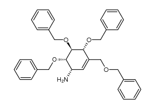 1D-(1,3,6/2)-6-amino-4-benzyloxymethyl-1,2,3-tri-O-benzyltrihydroxycyclohex-4-ene结构式