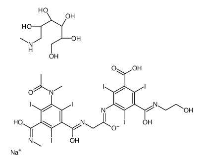 sodium,3-[[2-[[3-[acetyl(methyl)amino]-2,4,6-triiodo-5-(methylcarbamoyl)benzoyl]amino]acetyl]amino]-5-(2-hydroxyethylcarbamoyl)-2,4,6-triiodobenzoate,(2R,3R,4R,5S)-6-(methylamino)hexane-1,2,3,4,5-pentol Structure