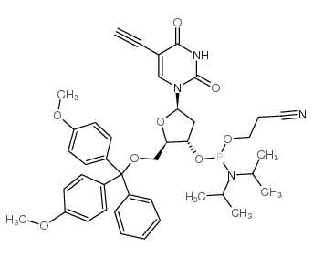 (2R,3S,5R)-2-((Bis(4-methoxyphenyl)(phenyl)methoxy)methyl)-5-(5-ethynyl-2,4-dioxo-3,4-dihydropyrimidin-1(2H)-yl)tetrahydrofuran-3-yl (2-cyanoethyl) diisopropylphosphoramidite structure