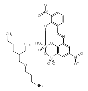 羟基[2-羟基-3-[[(2-羟基-3-硝基苯基)亚甲基]氨基]-5-硝基苯磺酸根合(3-)]铬酸(1-)氢与 3-[(2-乙基己基)氧基]-1-丙胺结构式