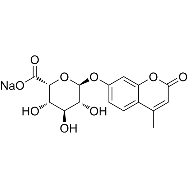 4-甲基伞形酮基α-L-异吡喃葡萄糖醛酸,钠盐结构式