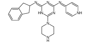 1,3,5-Triazine-2,4-diamine, N2-(2,3-dihydro-1H-inden-2-yl)-6-(1-piperazinyl)-N4-4-pyridinyl- Structure