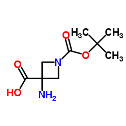 3-Amino-1-{[(2-methyl-2-propanyl)oxy]carbonyl}-3-azetidinecarboxylic acid structure