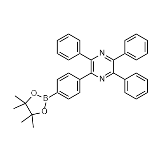 2,3,5-三苯基-6-(4-(4,4,5,5-四甲基-1,3,2-二氧苯甲醛-2-基)苯基)吡嗪结构式