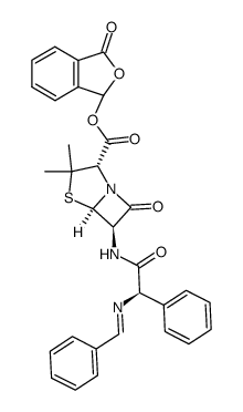 6β-((R)-2-benzylideneamino-2-phenyl-acetylamino)-penicillanic acid (Ξ)-3-oxo-1,3-dihydro-isobenzofuran-1-yl ester Structure