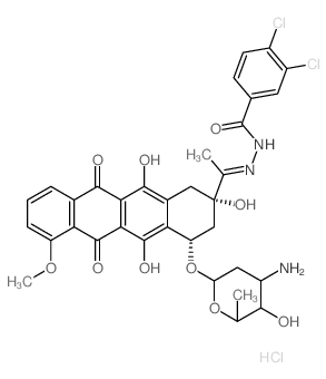 N-[1-[4-(4-amino-5-hydroxy-6-methyl-oxan-2-yl)oxy-2,5,12-trihydroxy-7-methoxy-6,11-dioxo-3,4-dihydro-1H-tetracen-2-yl]ethylideneamino]-3,4-dichloro-benzamide结构式