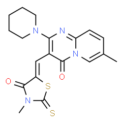 7-methyl-3-[(3-methyl-4-oxo-2-thioxo-1,3-thiazolidin-5-ylidene)methyl]-2-(1-piperidinyl)-4H-pyrido[1,2-a]pyrimidin-4-one structure