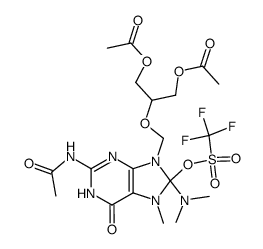 N2-acetyl-7-methyl-8-dimethylamino-9-[(1,3-diacetoxy-2-propoxy)methyl]guanine-8-triflate结构式