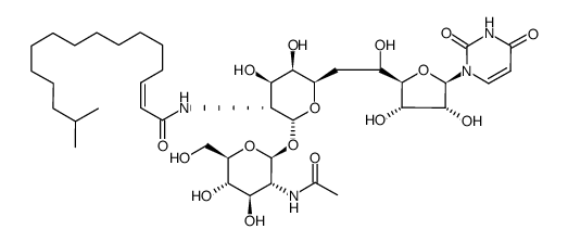 (11R)-O1-(2-acetylamino-D-2-deoxy-glucopyranosyl)-11-(2,4-dioxo-3,4-dihydro-2H-pyrimidin-1-yl)-2-(15-methyl-hexadec-2t-enoylamino)-1α-L-allo-D-galacto-2,6,11-trideoxy-undecodiald-1,5,11,8-ose Structure
