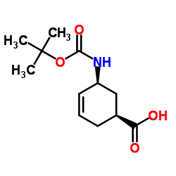 (1S,5S)-5-({[(2-Methyl-2-propanyl)oxy]carbonyl}amino)-3-cyclohexene-1-carboxylic acid结构式