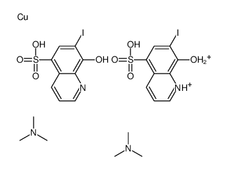 dihydrogen bis[8-hydroxy-7-iodoquinoline-5-sulphonato(2-)-N1,O8]cuprate(2-), compound with trimethylamine (1:2) Structure