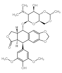 (5R-(5alpha,5abeta,8aalpha,9beta))-9-((2-Deoxy-2-(dimethylamino)-4,6-O-ethylidene-β-D-glucopyranosyl)oxy)-5,8,8a,9-tetrahydro-5-(4-hydroxy-3,5-dimethoxyphenyl)furo[3',4':6,7]naphtho[2,3-d]-1,3-dioxol-6(5aH)-one Structure