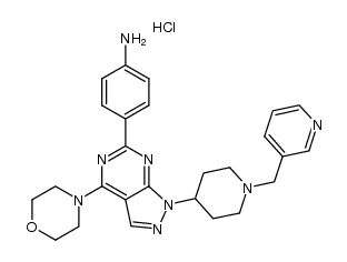 4-(4-morpholino-1-(1-(pyridin-3-ylmethyl)piperidin-4-yl)-1H-pyrazolo[3,4-d]pyrimidin-6-yl)aniline hydrochloride结构式