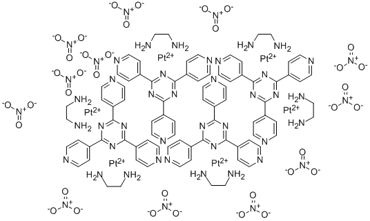 六(1,2-乙二胺)四[MU3-[2,4,6-三(4-吡啶基)-1,3,5-三嗪]]六铂十二硝酸盐结构式