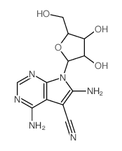 5,8-diamino-9-[3,4-dihydroxy-5-(hydroxymethyl)oxolan-2-yl]-2,4,9-triazabicyclo[4.3.0]nona-1,3,5,7-tetraene-7-carbonitrile structure