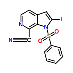 2-Iodo-1-(phenylsulfonyl)-1H-pyrrolo[2,3-c]pyridine-7-carbonitrile结构式