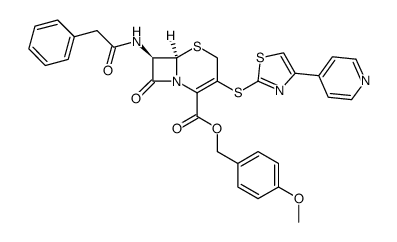 p-methoxybenzyl 7β-phenylacetamido-3-[4-(4-pyridyl)-1,3-thiazol-2-yl]thio-3-cephem-4-carboxylate结构式
