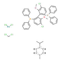 Chloro[(S)-(-)-5,5'-dichloro-6,6'-dimethoxy-2,2'-bis(diphenylphosphino)-1,1'-biphenyl](p-cymene)ruthenium(II)chlorideCH2Cl2adduct Structure