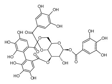 1,4-di-O-galloyl-3,6-(R)-hexahydroxydiphenyl-β-glucopyranose结构式