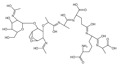 (2R,6S)-6-[[(4R)-4-[[(2S)-2-[[(2R)-2-[[(1R,2S,3R,4R,5R)-4-acetamido-2-[(2S,3R,4R,5S,6R)-3-acetamido-4,5-dihydroxy-6-(hydroxymethyl)oxan-2-yl]oxy-6,8-dioxabicyclo[3.2.1]octan-3-yl]oxy]propanoyl]amino]propanoyl]amino]-4-carboxybutanoyl]amino]-2-amino-7-[[(1 Structure