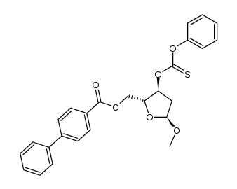 methyl 2-deoxy-3-O-phenoxythiocarbonyl-5-O-(4-phenylbenzoyl)-α-D-erythro-pentofuranoside Structure