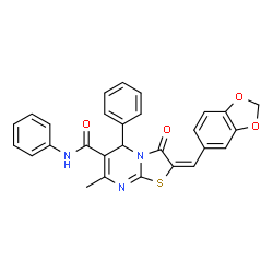 (E)-2-(benzo[d][1,3]dioxol-5-ylmethylene)-7-methyl-3-oxo-N,5-diphenyl-2,3-dihydro-5H-thiazolo[3,2-a]pyrimidine-6-carboxamide Structure