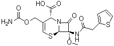 (2RS,6R,7S)-3-[(carbamoyloxy)methyl]-7-methoxy-8-oxo-7-[[(thiophen-2-yl)acetyl]amino] -5-thia-1-azabicyclo[4.2.0]oct-3-ene-2-carboxylic acid (delta-3-cefoxitin) Structure