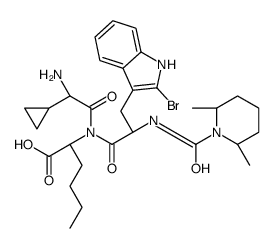 (2S)-2-[[(2S)-2-amino-2-cyclopropylacetyl]-[(2S)-3-(2-bromo-1H-indol-3-yl)-2-[[(2R,6S)-2,6-dimethylpiperidine-1-carbonyl]amino]propanoyl]amino]hexanoic acid结构式