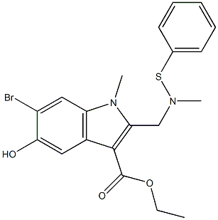 乙基 6-溴-5-羟基-1-甲基-2-((苯基硫代甲基氨基)甲基)-1H-吲哚-3-羧酸酯结构式