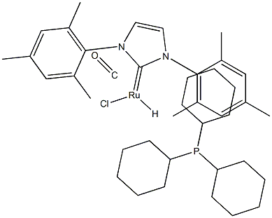 氯化[1,3-双(2,4,6-三甲基苯基)-2-咪唑烷亚基](一氧化碳)(氢)(三环己基膦)钌结构式
