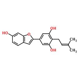 5-(6-Hydroxybenzofuran-2-yl)-2-(3-methyl-2-butenyl)-1,3-benzenediol structure