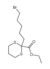 ethyl 2-(5-bromopentyl)-1,3-dithiane-2-carboxylate结构式
