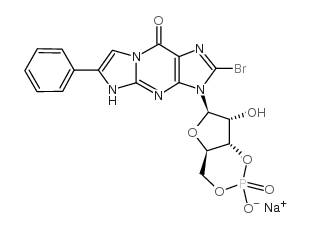 鸟苷3',5'-环状单磷酸钠,b-苯基-1,N2-乙炔-8-溴-,钠盐结构式