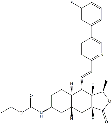 ethyl ((1R,3aR,4aR,6R,8aR,9S,9aS)-9-((E)-2-(5-(3-fluorophenyl)pyridin-2-yl)vinyl)-1-methyl-3-oxododecahydronaphtho[2,3-c]furan-6-yl)carbamate Structure