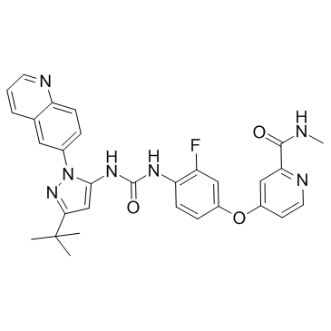 N-[3-叔丁基-1-(喹啉-6-基)-1H-吡唑-5-基]-N'-[2-氟-4-[(2-(甲基氨基甲酰基)吡啶-4-基)氧]苯基]脲图片