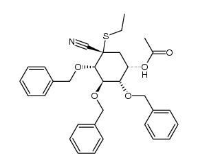1L-(1S,2,4/1C,3)-5-O-Acetyl-2,3,4-tri-O-benzyl-1-C-(ethylthio)-2,3,4,5-tetrahydroxy-1-cyclohexancarbonitril Structure
