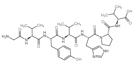 2-[[1-[2-[[2-[[2-[[2-[(2-aminoacetyl)amino]-3-methylbutanoyl]amino]-3-(4-hydroxyphenyl)propanoyl]amino]-3-methylbutanoyl]amino]-3-(1H-imidazol-5-yl)propanoyl]pyrrolidine-2-carbonyl]amino]-3-methylbutanoic acid Structure