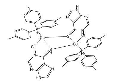 bis{copper(I)(purine-6-thione)(tri-p-tolylphosphine)chloride} Structure
