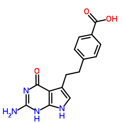 4-[2-(2-Amino-4,7-dihydro-4-oxo-1H-pymol[2,3-d]pyrimodin-5-yl)ethyl]benzoic acid structure