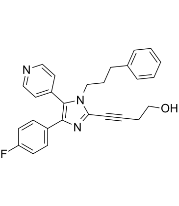 4-(4-氟苯基)-2-(4-羟基-1-丁炔)-1-(3-苯基丙基)-5-(4-吡啶基)咪唑结构式