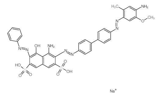 2,7-Naphthalenedisulfonicacid,4-amino-3-[2-[4'-[2-(4-amino-5-methoxy-2-methylphenyl)diazenyl][1,1'-biphenyl]-4-yl]diazenyl]-5-hydroxy-6-(2-phenyldiazenyl)-,sodium salt (1:2)结构式