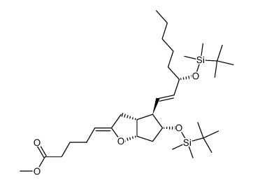 methyl (5Z,13E,15S)-11alpha,15-bis[[(tert-butyl)dimethylsilyl]oxy]-6,9alpha-epoxyprosta-5,13-dien-1-oate结构式