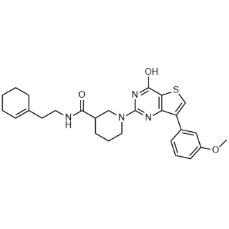 N-(2-(环己-1-烯-1-基)乙基)-1-(4-羟基-7-(3-甲氧基苯基)噻吩并[3,2-d]嘧啶-2-基)哌啶-3-甲酰胺结构式