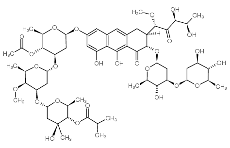 D-threo-2-Pentulose,1-C-[(2S,3S)-7-[[3-O-acetyl-2,6-dideoxy-4-O-(2,6-dideoxy-4-O-methyl-a-D-lyxo-hexopyranosyl)-b-D-lyxo-hexopyranosyl]oxy]-3-[[O-2,6-dideoxy-3-C-methyl-4-O-(2-methyl-1-oxopropyl)-a-L-结构式
