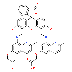 2-4,5-双[(6-(2-乙氧基-2-氧代羟基)-2-甲基喹啉-8-基氨基)甲基]-6-乙氧基-3-氧代-3H-呫吨-9-基苯甲酸结构式