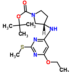 (S)-3-(6-Ethoxy-2-Methylsulfanyl-pyrimidin-4-ylamino)-pyrrolidine-1-carboxylic acid tert-butyl ester结构式