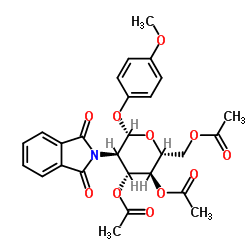 4-甲氧苯基3,4,6-三-O-乙酰-2-脱氧-2-苯二甲酰亚氨基-β-D-吡喃葡萄糖苷结构式